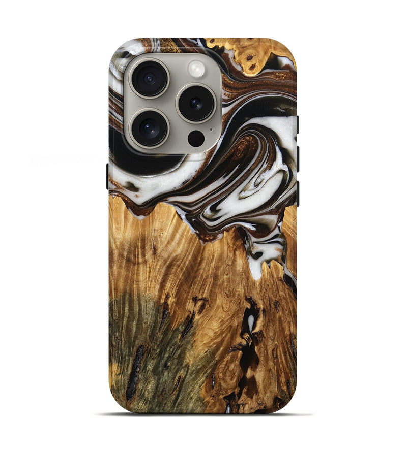 iPhone 16 Pro Wood Live Edge Phone Case - Cade (Black & White, 775026)