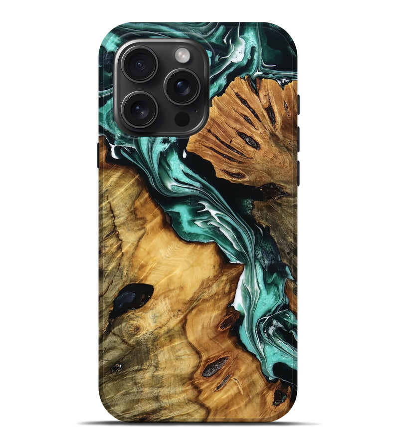 iPhone 16 Pro Max Wood Live Edge Phone Case - Lizette (Green, 775028)