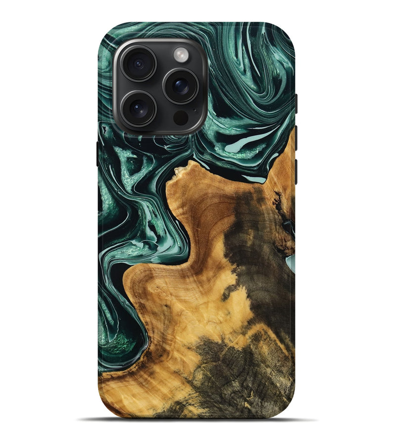 iPhone 16 Pro Max Wood Live Edge Phone Case - Shelbi (Green, 775031)