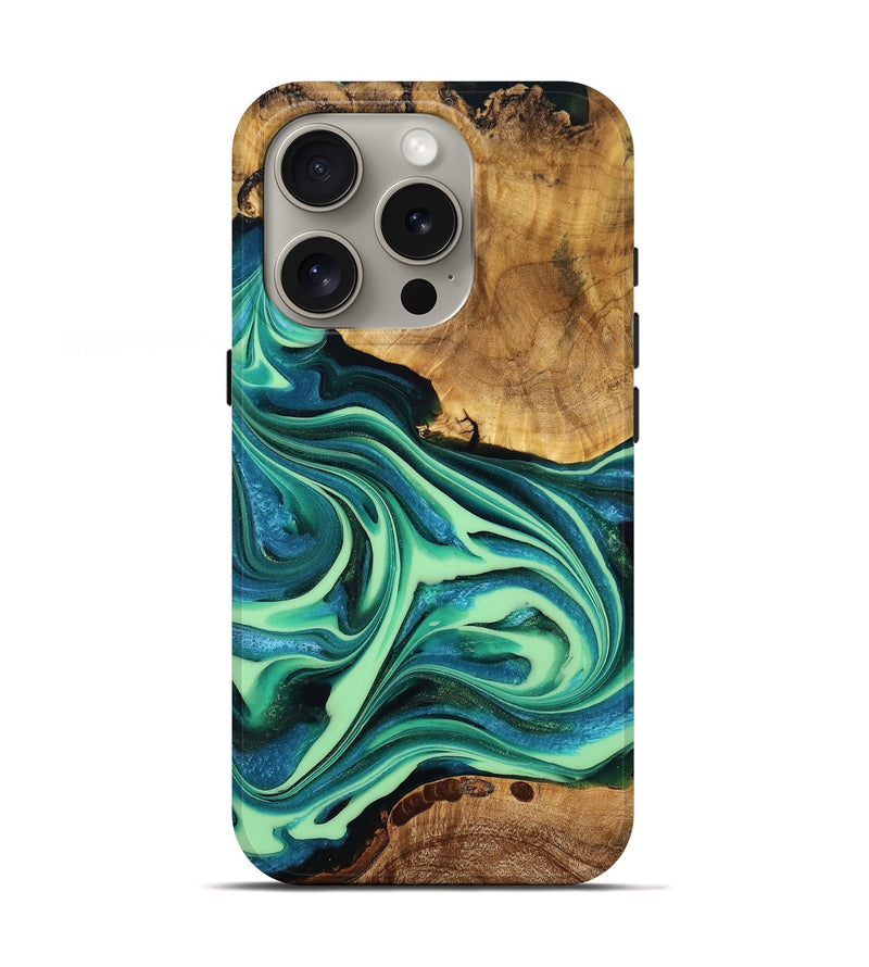 iPhone 16 Pro Wood Live Edge Phone Case - Kizzie (Green, 775036)