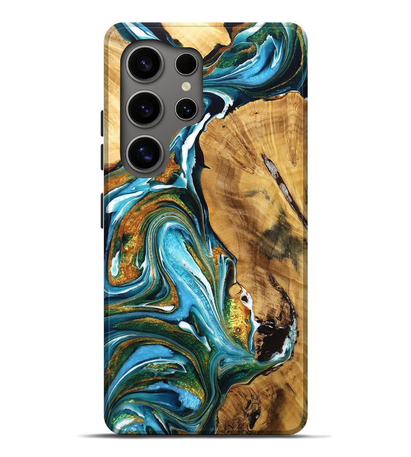Galaxy S25 Ultra Wood Live Edge Phone Case - Lola (Teal & Gold, 775194)