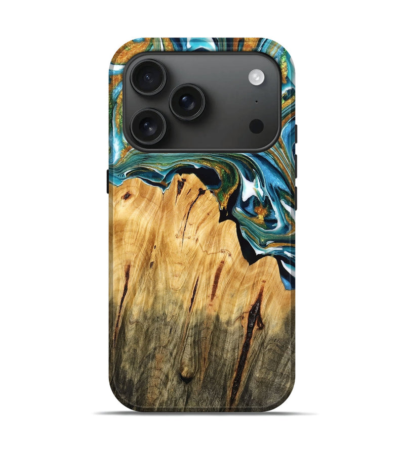 iPhone 17 Pro Wood Live Edge Phone Case - Rusty (Teal & Gold, 775199)