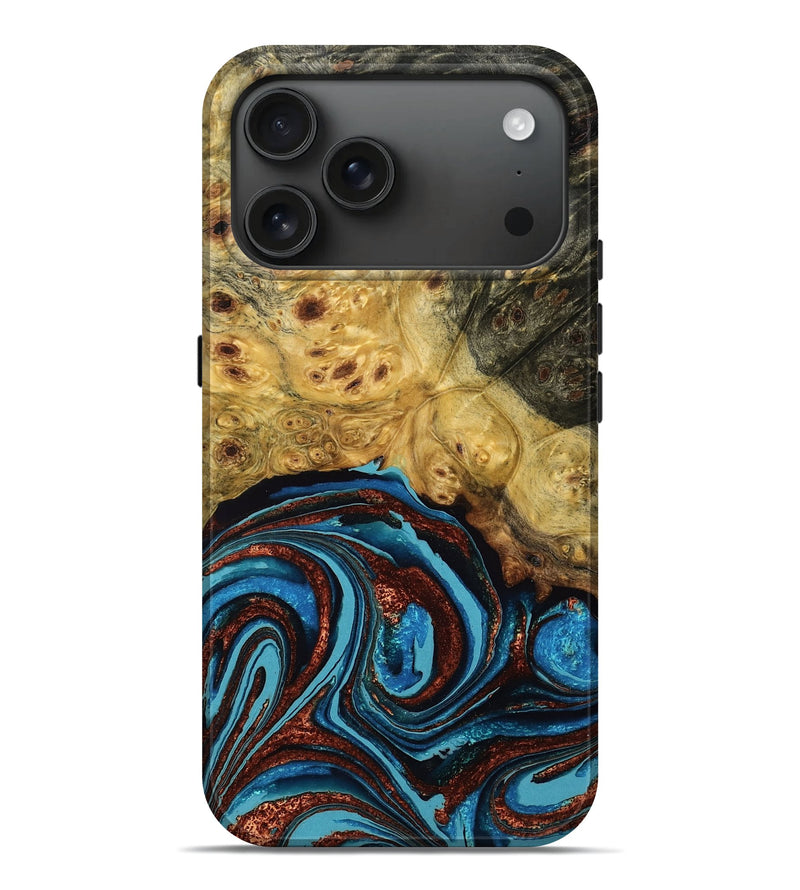 iPhone 17 Pro Max Wood Live Edge Phone Case - Avah (Teal & Gold, 775202)