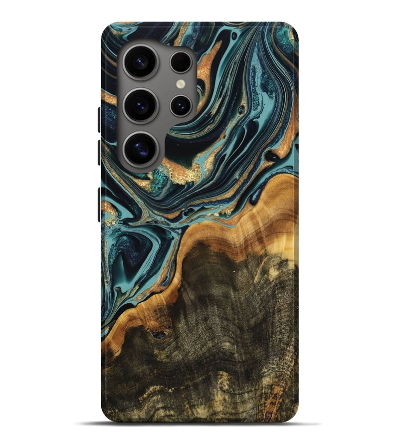 Galaxy S25 Ultra Wood Live Edge Phone Case - Kaila (Teal & Gold, 775205)