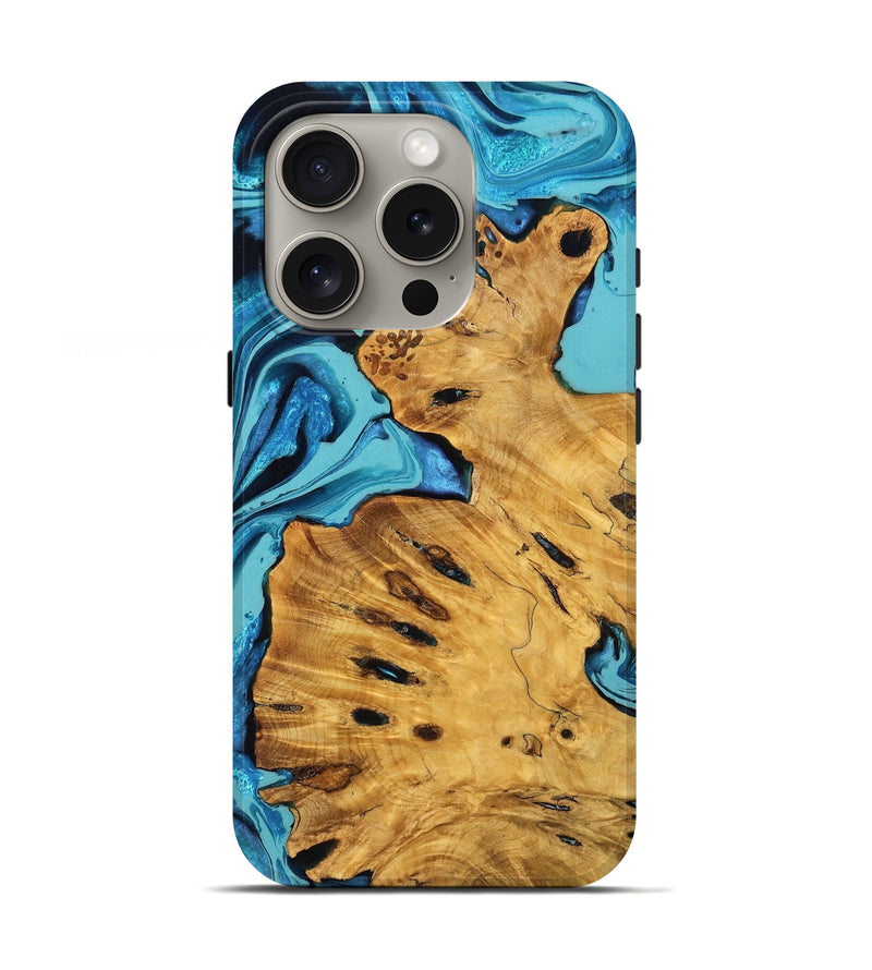 iPhone 16 Pro Wood Live Edge Phone Case - Cason (Blue, 775422)