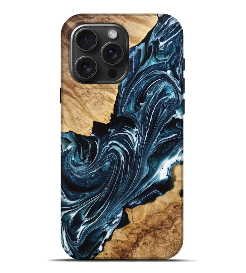 iPhone 16 Pro Max Wood Live Edge Phone Case - Ludwig (Blue, 775423)