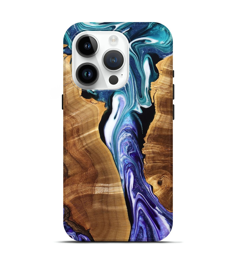 iPhone 15 Pro Wood Live Edge Phone Case - Novah (Blue, 775427)