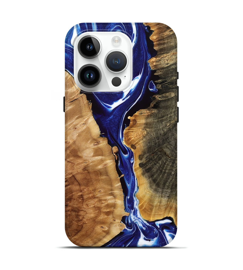 iPhone 15 Pro Wood Live Edge Phone Case - Araya (Blue, 775605)