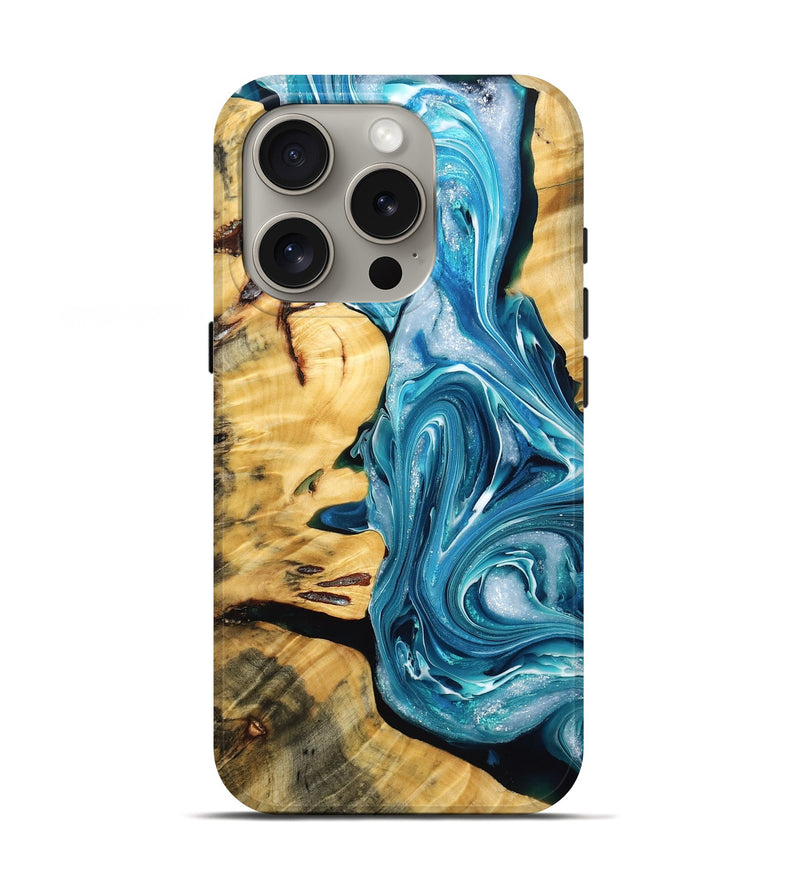 iPhone 16 Pro Wood Live Edge Phone Case - Vienna (Blue, 775608)