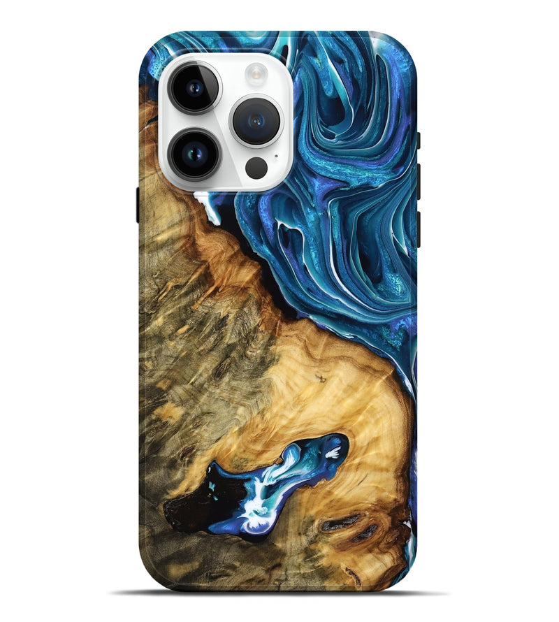 iPhone 15 Pro Max Wood Live Edge Phone Case - Mat (Blue, 775609)
