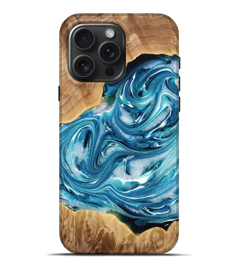 iPhone 16 Pro Max Wood Live Edge Phone Case - Elva (Blue, 775610)