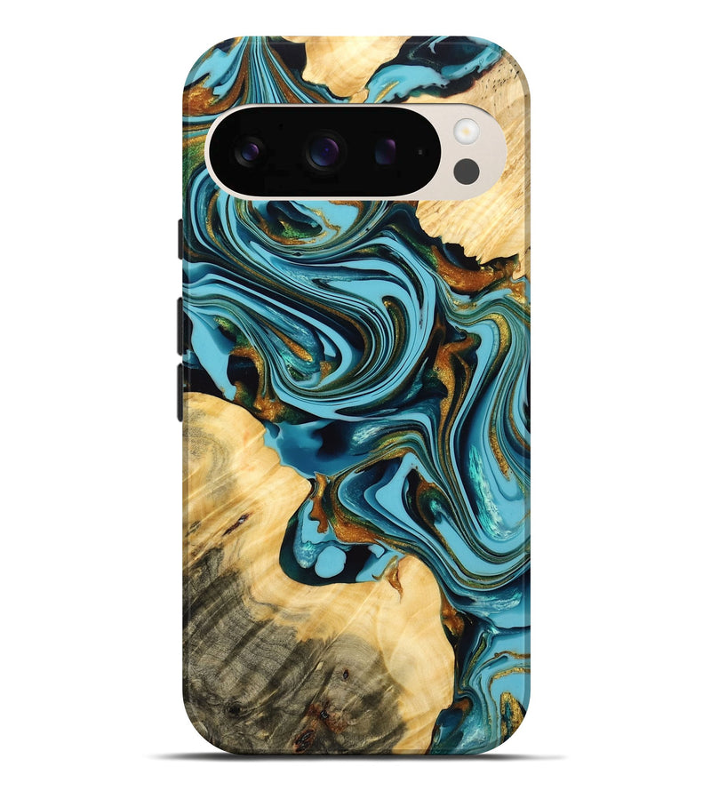 Pixel 10 Pro XL Wood Live Edge Phone Case - Lynne (Teal & Gold, 775613)