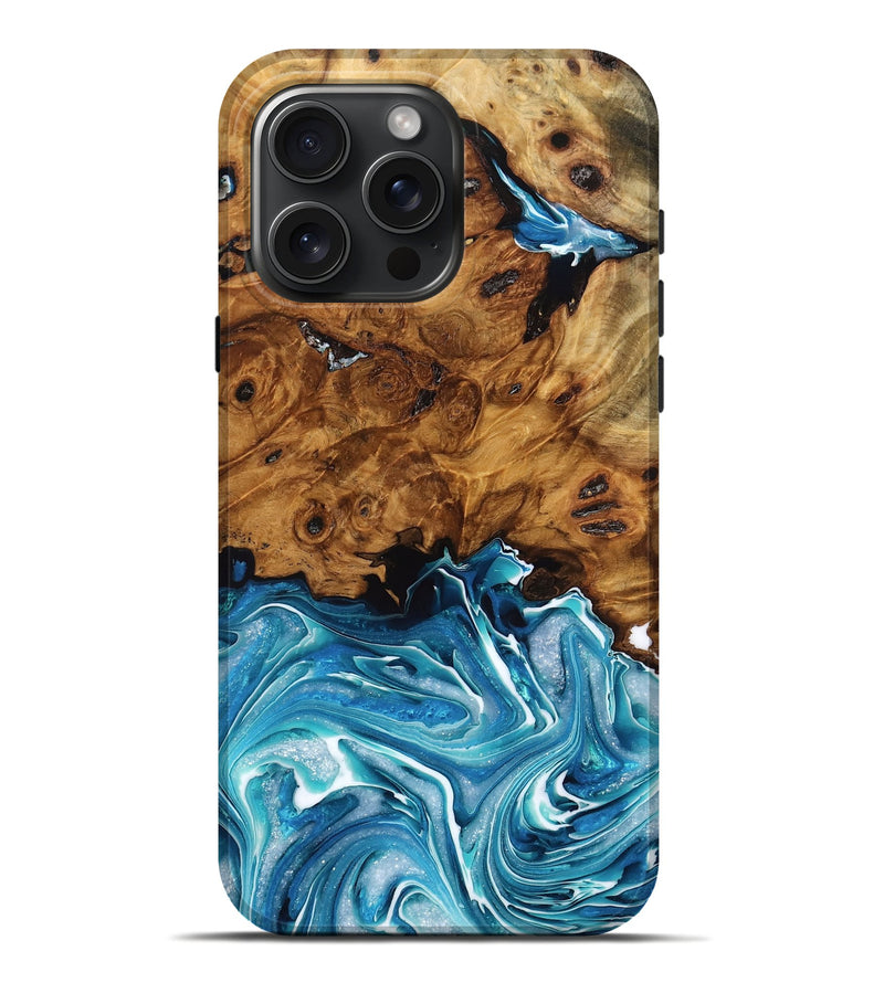 iPhone 16 Pro Max Wood Live Edge Phone Case - Ivette (Blue, 775616)