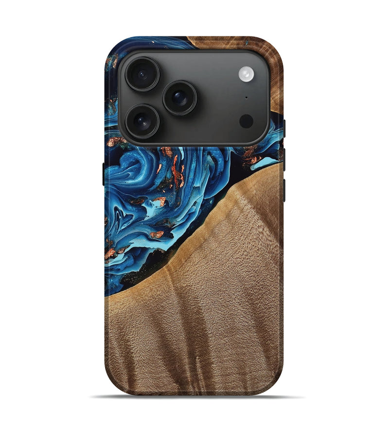 iPhone 17 Pro Wood Live Edge Phone Case - Waverly (Teal & Gold, 775617)