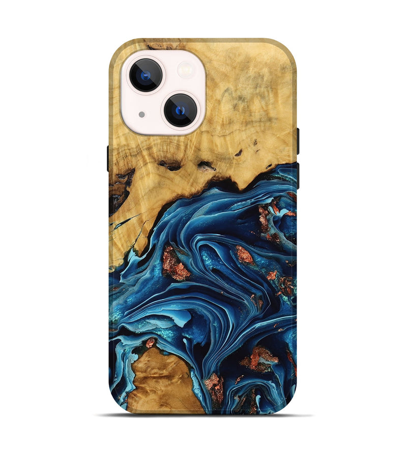 iPhone 14 Wood Live Edge Phone Case - Nallely (Teal & Gold, 775620)