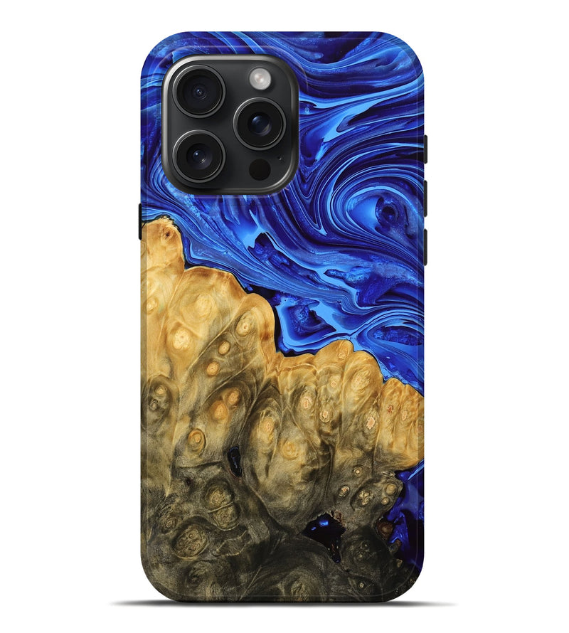 iPhone 16 Pro Max Wood Live Edge Phone Case - Lesley (Blue, 775623)