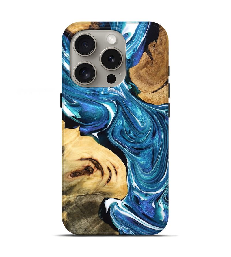 iPhone 16 Pro Wood Live Edge Phone Case - Ozzy (Blue, 775624)