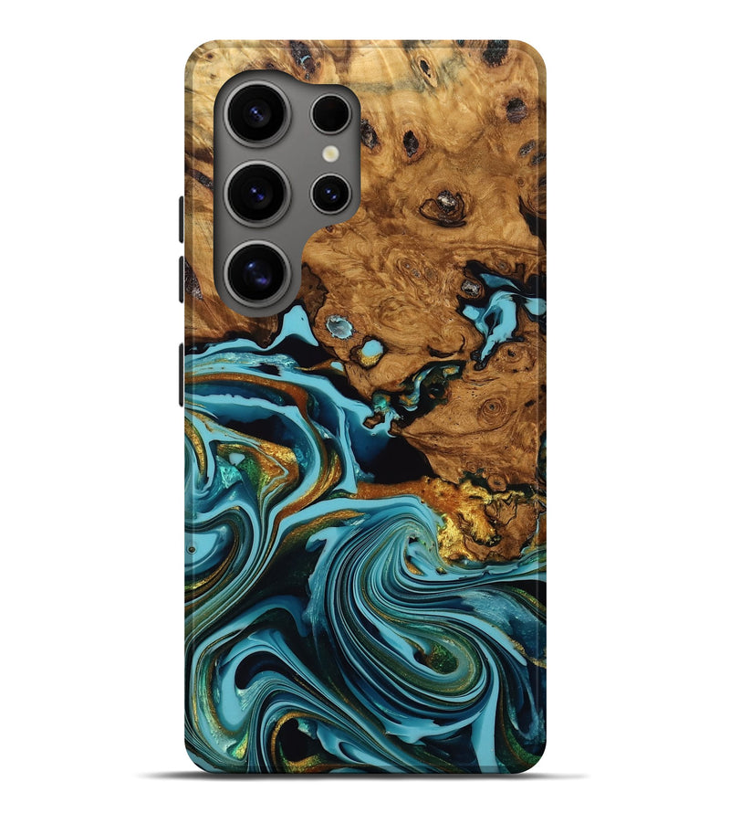 Galaxy S25 Ultra Wood Live Edge Phone Case - Alisa (Teal & Gold, 775626)