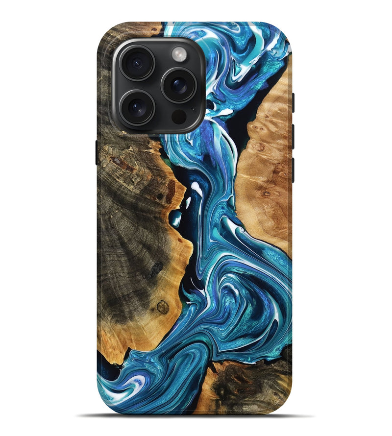 iPhone 16 Pro Max Wood Live Edge Phone Case - Chynna (Blue, 775633)