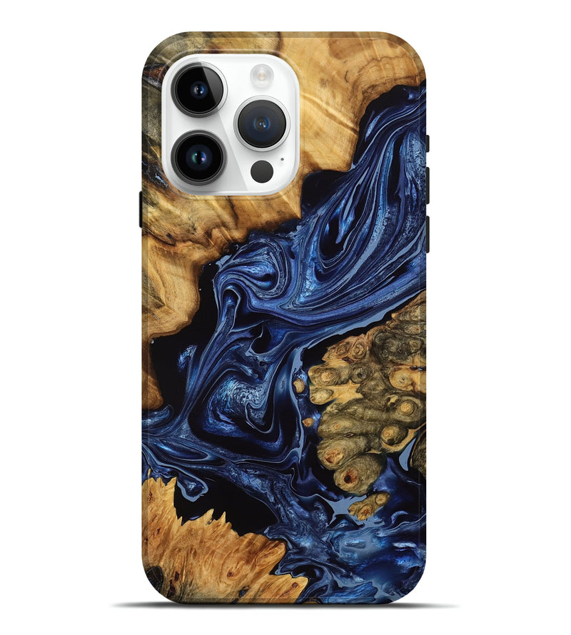 iPhone 15 Pro Max Wood Live Edge Phone Case - Adison (Blue, 775634)