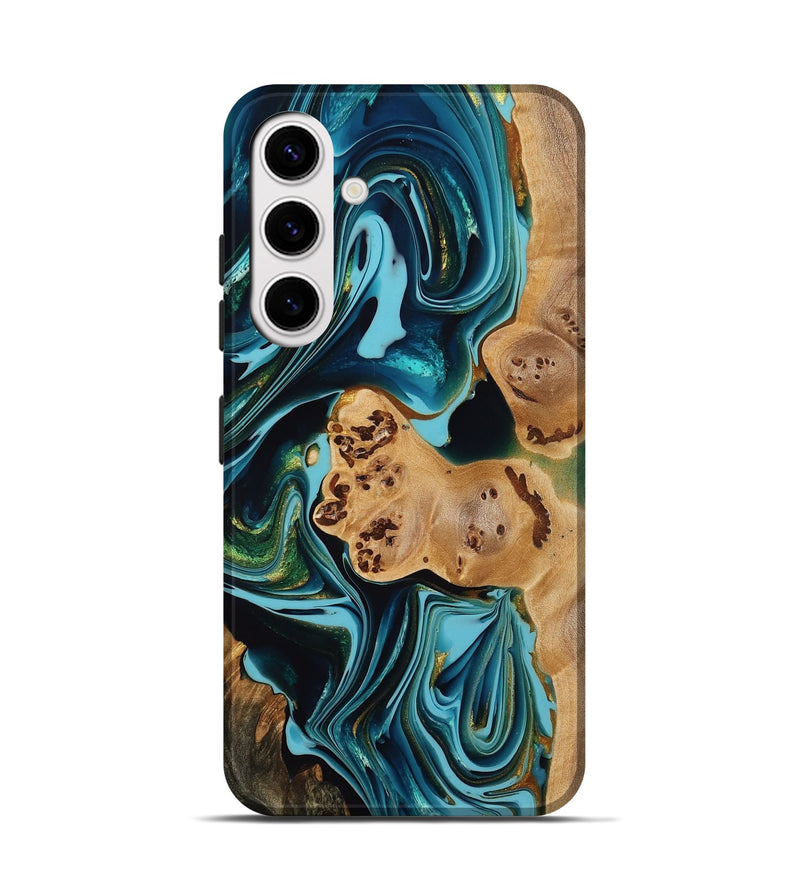 Galaxy S25 Wood Live Edge Phone Case - Marnie (Teal & Gold, 775636)