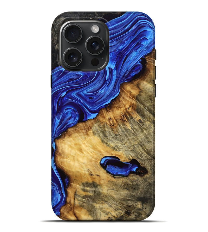 iPhone 16 Pro Max Wood Live Edge Phone Case - Daija (Blue, 775637)