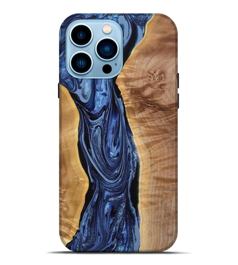 iPhone 14 Pro Max Wood Live Edge Phone Case - Diann (Blue, 775638)