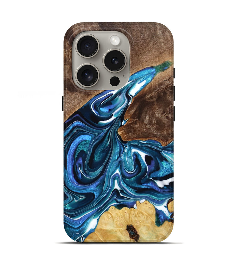 iPhone 16 Pro Wood Live Edge Phone Case - Jeffry (Blue, 775639)