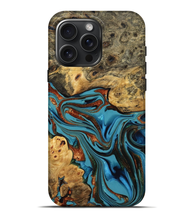 iPhone 16 Pro Max Wood Live Edge Phone Case - Easton (Teal & Gold, 775966)