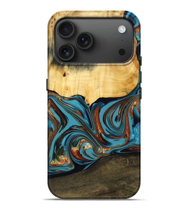 iPhone 17 Pro Max Wood Live Edge Phone Case - Kolson (Teal & Gold, 775967)