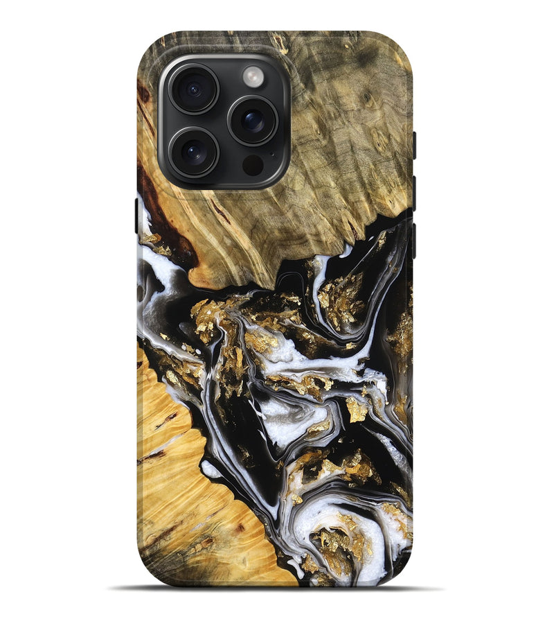 iPhone 16 Pro Max Wood Live Edge Phone Case - Tawanda (Black & White, 776089)