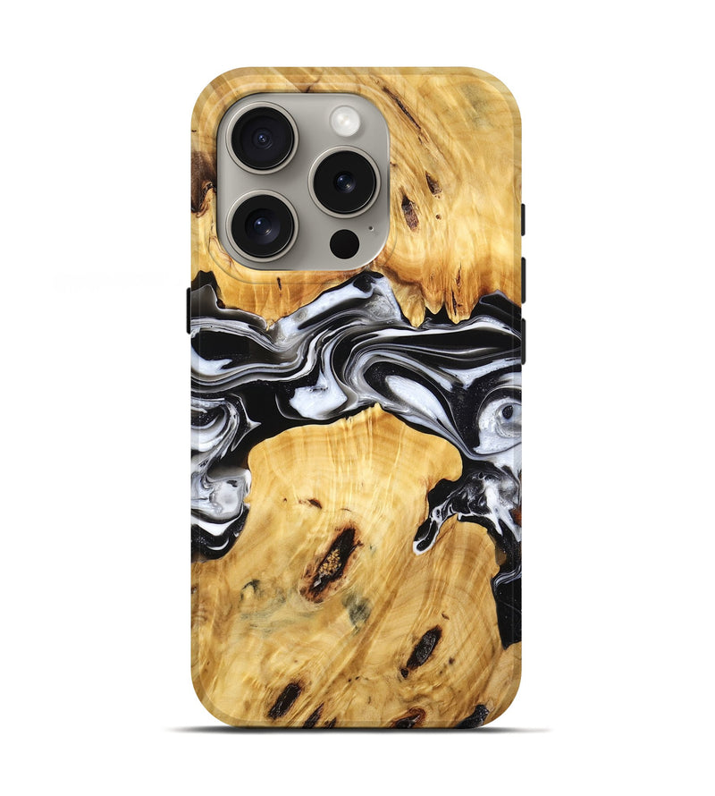 iPhone 16 Pro Wood Live Edge Phone Case - Rubye (Black & White, 776093)
