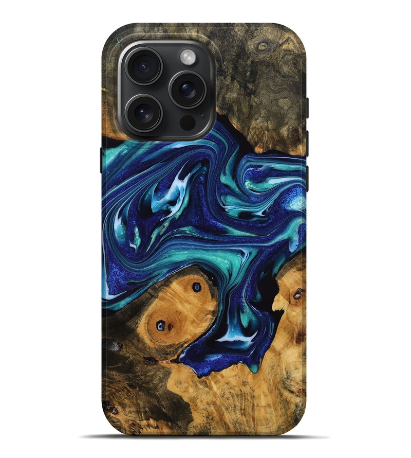 iPhone 16 Pro Max Wood Live Edge Phone Case - Aaden (Blue, 776098)