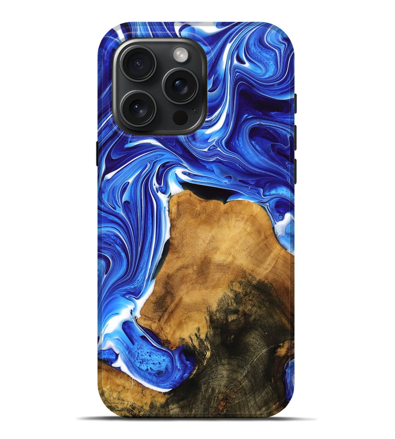 iPhone 16 Pro Max Wood Live Edge Phone Case - Mamie (Blue, 776099)