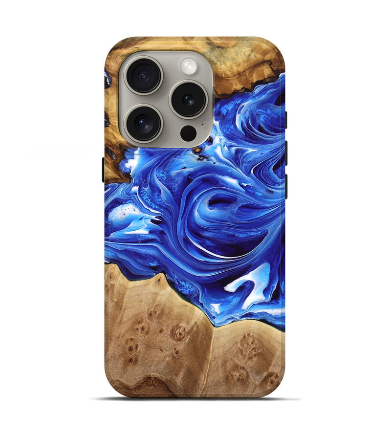 iPhone 16 Pro Wood Live Edge Phone Case - Teo (Blue, 776101)