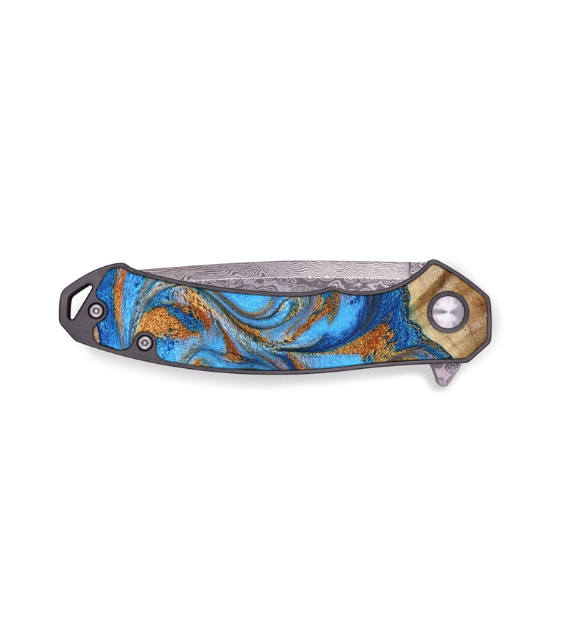 EDC Wood Pocket Knife - Ruby (Teal & Gold, 776316)