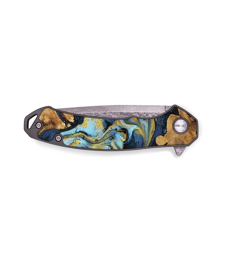 EDC Wood Pocket Knife - Neveah (Teal & Gold, 776319)