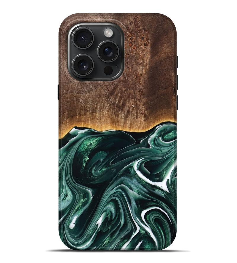 iPhone 16 Pro Max Wood Live Edge Phone Case - Bear (Green, 776438)