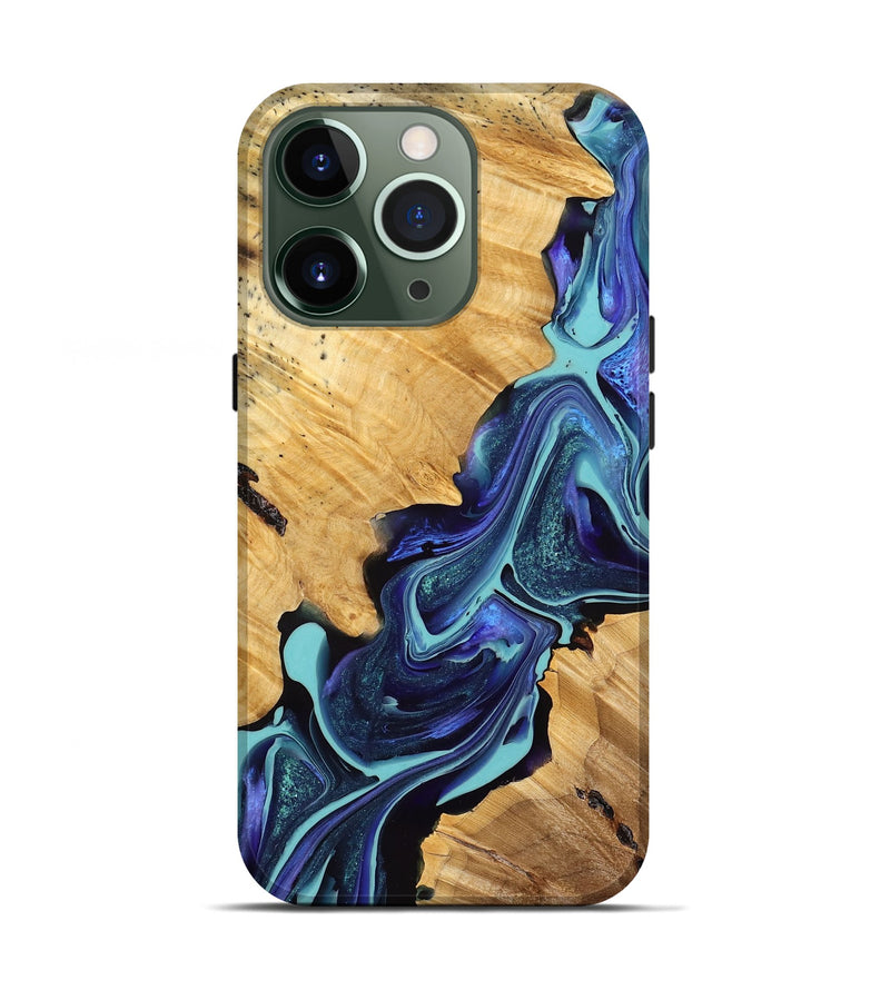 iPhone 13 Pro Wood Live Edge Phone Case - Al (Blue, 776439)