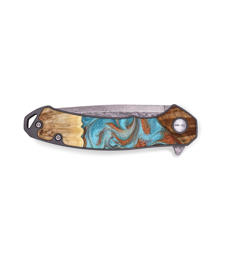 EDC Wood Pocket Knife - Hiram (Teal & Gold, 776547)