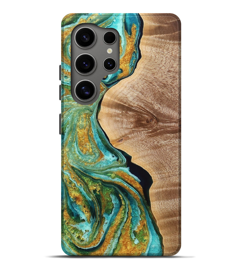 Galaxy S25 Ultra Wood Live Edge Phone Case - Mattie (Teal & Gold, 776747)
