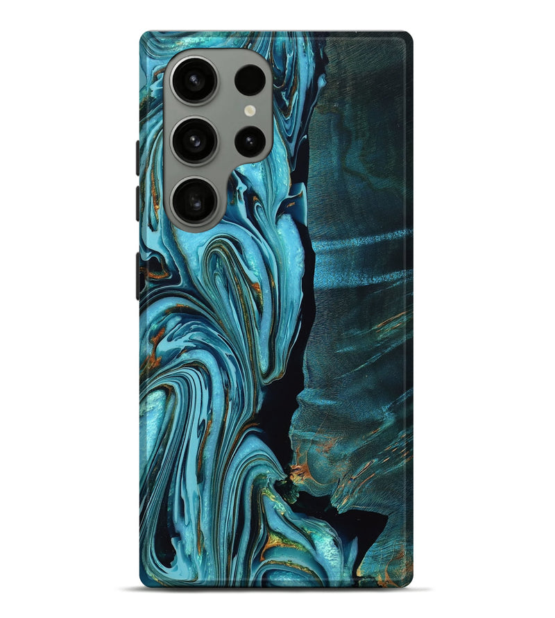 Galaxy S23 Ultra Wood Live Edge Phone Case - Elisa (Teal & Gold, 776748)