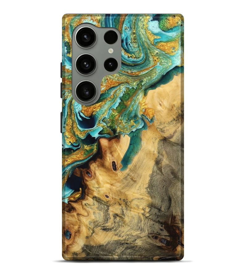 Galaxy S24 Ultra Wood Live Edge Phone Case - Ashtyn (Teal & Gold, 776759)