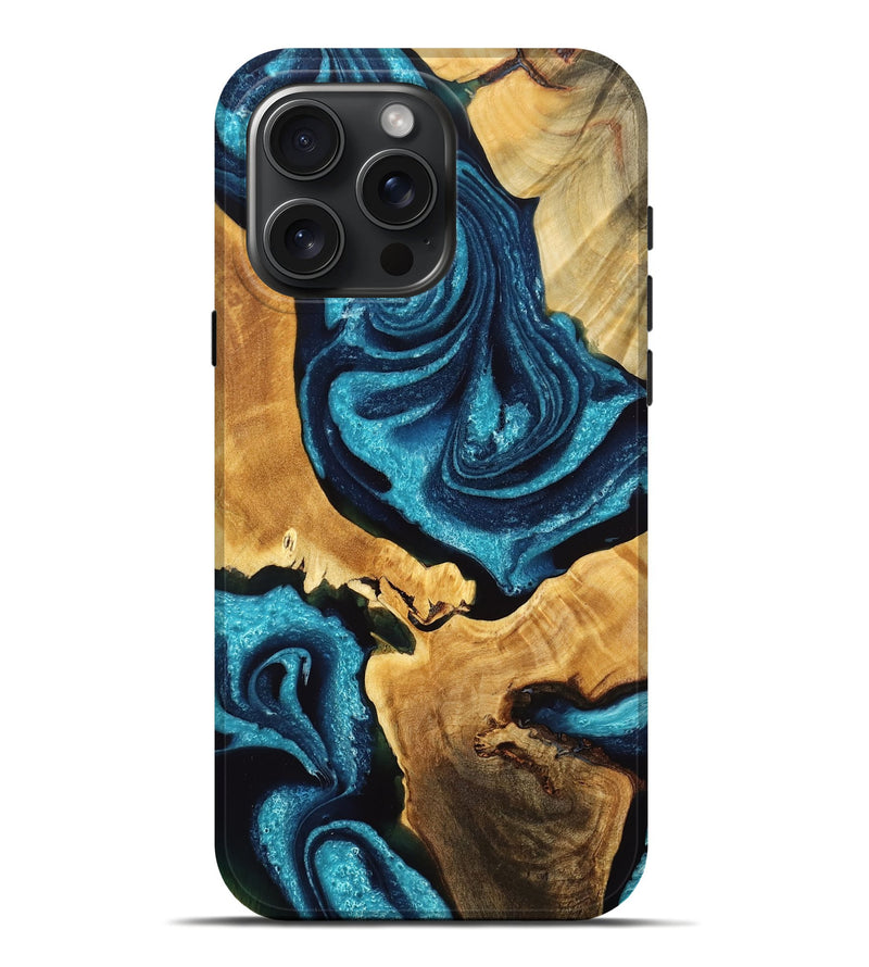 iPhone 16 Pro Max Wood Live Edge Phone Case - Kenneth (Blue, 776861)