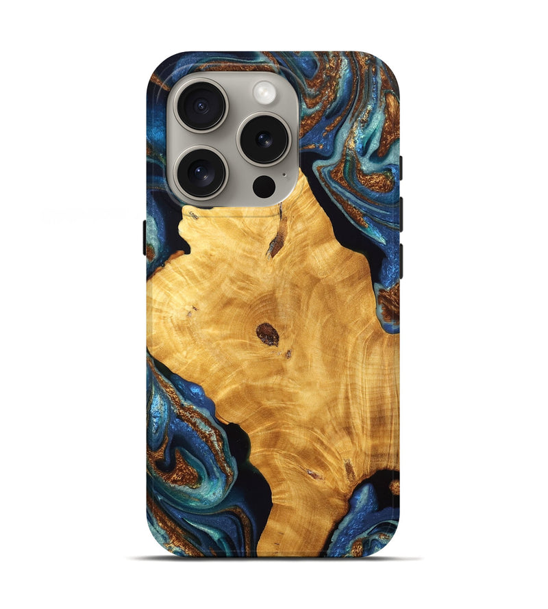iPhone 16 Pro Wood Live Edge Phone Case - Marlo (Teal & Gold, 776862)