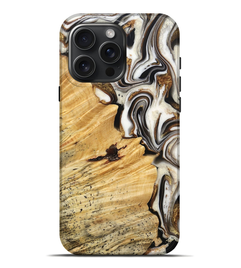iPhone 16 Pro Max Wood Live Edge Phone Case - Gene (Black & White, 776863)