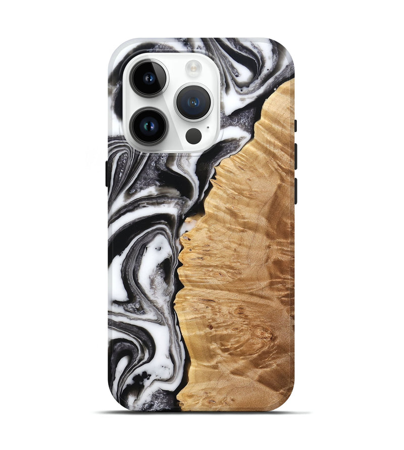 iPhone 15 Pro Wood Live Edge Phone Case - Britny (Black & White, 776867)