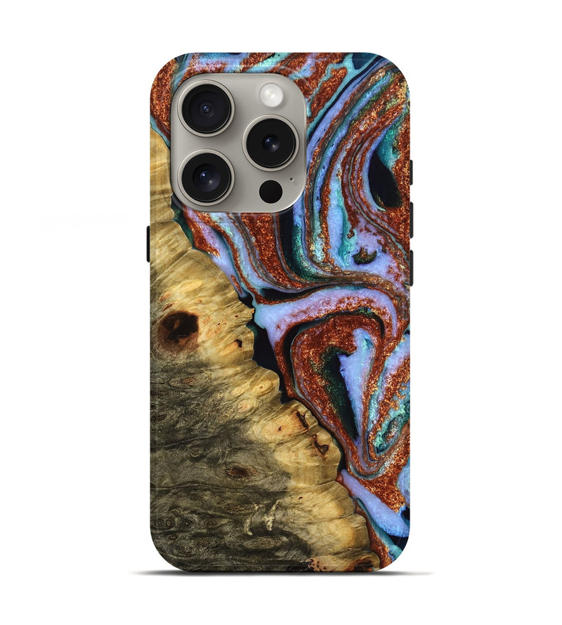 iPhone 16 Pro Wood Live Edge Phone Case - Geneva (Teal & Gold, 776868)