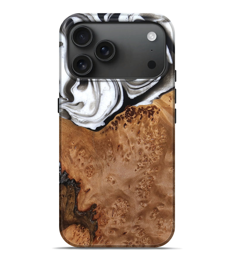 iPhone 17 Pro Max Wood Live Edge Phone Case - Pansy (Black & White, 776870)
