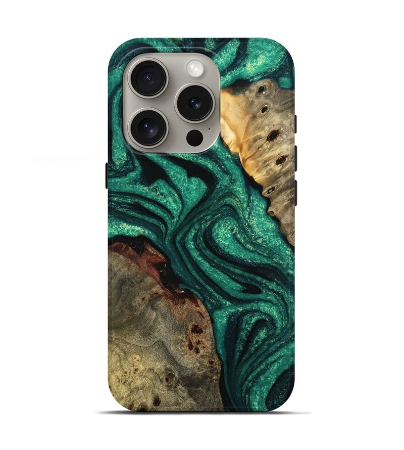 iPhone 16 Pro Wood Live Edge Phone Case - Jeanna (Green, 776873)